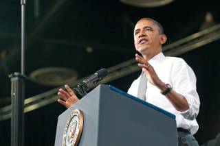 President Obama speaks to a crowd of supporters at the Cox Pavilion at UNLV on Thursday, June 7, 2012.
